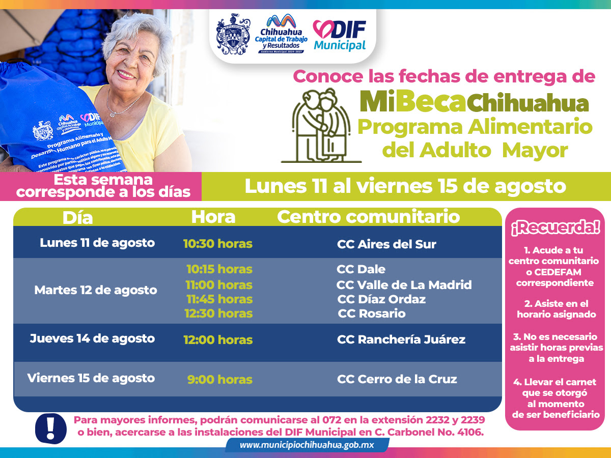 Acude por tu paquete alimentario del PAAM del 11 al 15 de agosto