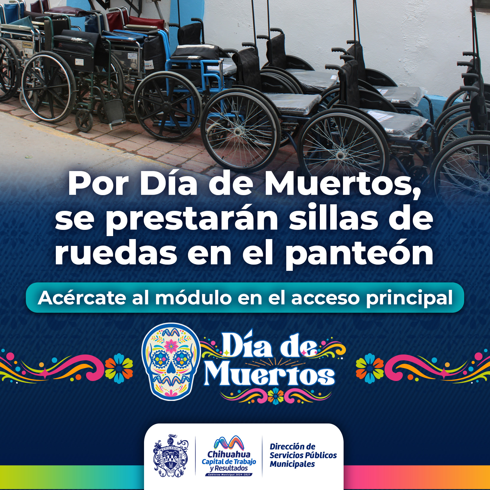 Prestará Municipio sillas de ruedas a visitantes en Panteón 1 por celebración del Día de Muertos