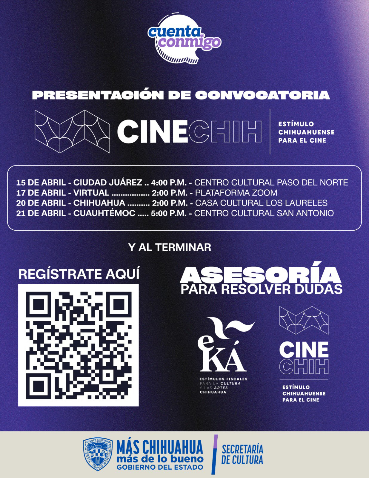 Impartirá Cultura asesorías para artistas y creadores interesados en participar en las convocatorias “Eká” y “CineChih”
