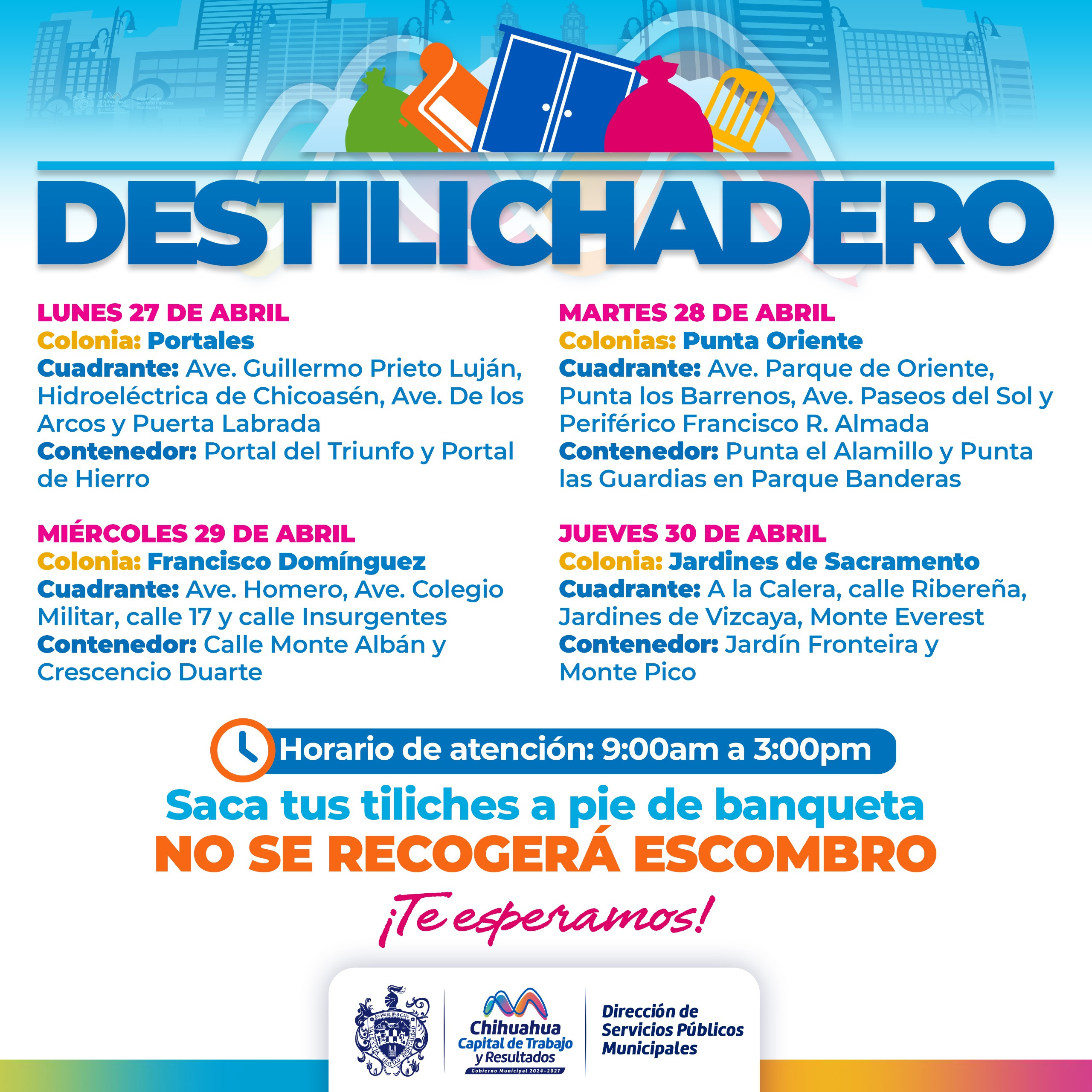 Llevará Municipio Destilichadero a cuatro colonias del 27 al 30 de abril